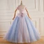 Chic / Beautiful Gradient-Color Pearl Sequins Lace Flower Prom Dresses 2022 Ball Gown V-Neck Short Sleeve Backless Bow Floor-Length / Long Prom Formal Dresses