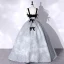 Élégant Noire Robe De Bal 2022 Robe Boule Encolure Carrée Bleu Tachetée Sans Manches Dos Nu Noeud Longue Robe De Ceremonie