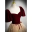 Classic Burgundy Star Sequins Formal Dresses 2022 Ball Gown Square Neckline Suede Short Sleeve Backless Bow Floor-Length / Long Prom Prom Dresses
