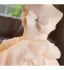 Elegant Champagne Pearl Appliques Satin Prom Dresses 2025 Ball Gown Strapless Bow Sleeveless Backless Sweep Train Formal Dresses