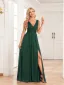 Simple Bleu Marine Fendue devant Robe De Bal 2024 Princesse Chiffon V-Cou Sans Manches Dos Nu Longue Promo Robe De Ceremonie