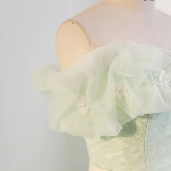 Chic / Beautiful Sage Green Pearl Appliques Prom Dresses 2023 Ball Gown Strapless Sleeveless Backless Bow Sash Floor-Length / Long Prom Formal Dresses