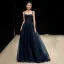 Scintillantes Sexy Bleu Marine Perlage Paillettes Robe De Soirée 2023 Princesse Bretelles Spaghetti Sans Manches Dos Nu Longue Soirée Robe De Ceremonie