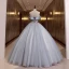 Chic / Beautiful Sky Blue Sequins Lace Flower Prom Dresses 2022 Ball Gown Strapless Sleeveless Backless Floor-Length / Long Formal Dresses