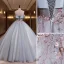 Chic / Beautiful Sky Blue Sequins Lace Flower Prom Dresses 2022 Ball Gown Strapless Sleeveless Backless Floor-Length / Long Formal Dresses