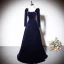 Vintage / Retro Navy Blue Suede Evening Dresses 2023 A-Line / Princess Square Neckline Long Sleeve Backless Bow Floor-Length / Long Evening Party Formal Dresses