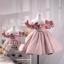 Chic / Beautiful Blushing Pink Short Birthday Flower Girl Dresses 2023 Ball Gown Ruffle Off-The-Shoulder Sleeveless Backless Bow Sash
