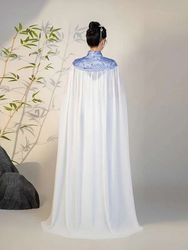 Chinese style White With Cloak Split Front Evening Party Cheongsam 2025 Trumpet / Mermaid High Neck Short Sleeve Floor-Length / Long Cheongsam / Qipao