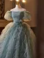 Chic / Belle Vert Cendré Appliques Volants Robe De Bal 2025 Robe Boule De l'épaule Manches Courtes Dos Nu Longue Promo Robe De Ceremonie