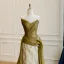 Elegant Vintage / Retro Khaki Sequins Lace Flower Prom Dresses 2026 Trumpet / Mermaid Strapless Sleeveless Backless Sweep Train Formal Dresses