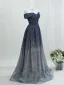 Schnittig Marineblau Glanz Sternenklarer Himmel Ballkleider 2026 A Linie Off Shoulder Ärmellos Rückenfreies Lange Festliche Kleider