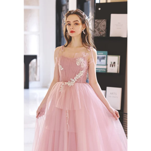 Chic / Beautiful Candy Pink Sequins Lace Flower Prom Dresses 2022 A-Line / Princess Spaghetti Straps Sleeveless Backless Floor-Length / Long Prom Formal Dresses