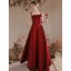 Modern / Fashion Burgundy Satin Evening Dresses 2023 A-Line / Princess Spaghetti Straps Bow Sleeveless Backless Floor-Length / Long Evening Party Formal Dresses