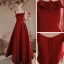 Modern / Fashion Burgundy Satin Evening Dresses 2023 A-Line / Princess Spaghetti Straps Bow Sleeveless Backless Floor-Length / Long Evening Party Formal Dresses