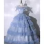 Chic / Beautiful Sky Blue Cascading Ruffles Prom Dresses 2023 Ball Gown Off-The-Shoulder Ruffle Short Sleeve Backless Floor-Length / Long Prom Formal Dresses