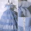 Chic / Beautiful Sky Blue Cascading Ruffles Prom Dresses 2023 Ball Gown Off-The-Shoulder Ruffle Short Sleeve Backless Floor-Length / Long Prom Formal Dresses