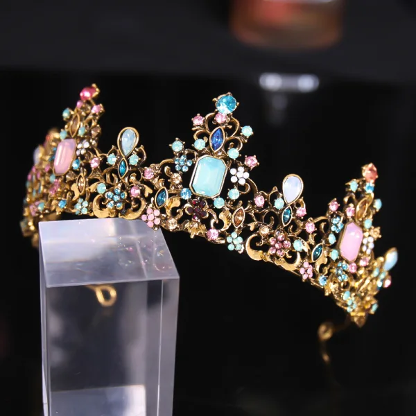 Baroque Multi-Colors Alloy Rhinestone Bridal Hair Accessories Wedding Tiara 2023