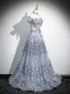 Glitzernden Himmelblau Perlenstickerei Pailletten Ballkleider 2025 A Linie Off Shoulder Kurze Ärmel Rückenfreies Lange Ball Festliche Kleider