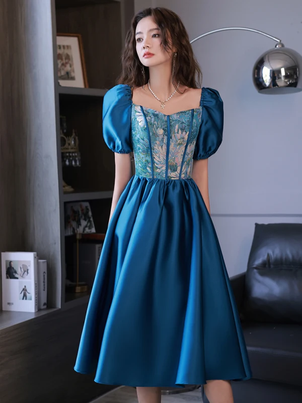 Chic Beautiful Ocean Blue Homecoming Graduation Dresses 2022 Satin A-Line Princess Short Chic Beautiful Ocean Blue Homecoming Graduation Dresses 2022 Satin A-Line Princess Short