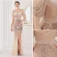 Charmant Doré Paillettes Robe De Soirée 2022 Trompette / Sirène Bretelles Spaghetti Manches Courtes Perlage Gland Dos Nu Longue Fendue devant Soirée Robe De Ceremonie