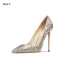 Bling Bling Black Sequins Evening Party Pumps 2024 Leather 10 cm Stiletto Heels Pointed Toe Pumps High Heels
