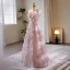 Flower Fairy Blushing Pink Appliques Sequins Prom Dresses 2023 A-Line / Princess V-Neck Sleeveless Backless Floor-Length / Long Prom Formal Dresses