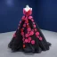 Fantaisie Appliques Noire Robe De Bal 2022 Robe Boule Bretelles Spaghetti Sans Manches Dos Nu Train De Balayage Robe De Ceremonie