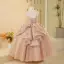 Chic / Beautiful Champagne Beading Sequins Birthday Flower Girl Dresses 2024 Ball Gown Scoop Neck Sleeveless Backless Floor-Length / Long