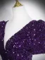 Sparkly Purple Sequins Evening Dresses 2026 A-Line / Princess V-Neck Short Sleeve Backless Floor-Length / Long