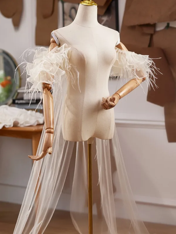 Charming Champagne Handmade Puffy Short Sleeve Tassel Prom shawl 2025