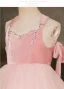 Lovely Candy Pink Rhinestone Glitter Birthday Flower Girl Dresses 2024 Ball Gown Square Neckline Sleeveless Backless Tea-length