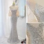 Sexy Silver Sequins Evening Dresses 2023 Trumpet / Mermaid V-Neck Short Sleeve Backless Floor-Length / Long Evening Party Formal Dresses