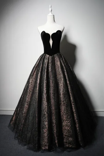 Vintage Originale Noire Glitter Robe De Bal 2023 Robe Boule Bustier Sans Manches Dos Nu Longue Promo Robe De Ceremonie