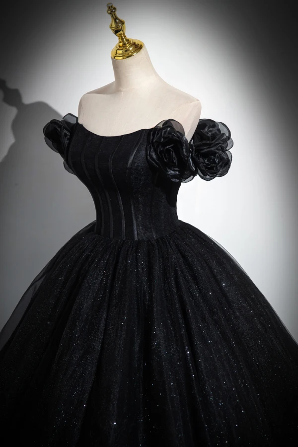 Charmant Schwarz Pailletten Ballkleider 2023 Ballkleid Off Shoulder Ärmellos Rückenfreies Lange Ball Festliche Kleider