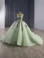 Luxury / Gorgeous Sage Green Beading Pearl Sequins Appliques Lace Flower Prom Dresses 2025 Ball Gown V-Neck Sleeveless Backless Chapel Train