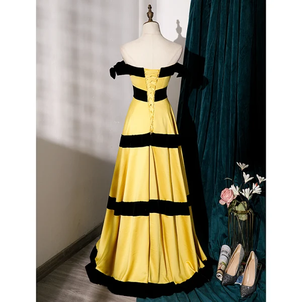 Fashion Yellow Satin Evening Dresses 2023 A-Line / Princess Strapless Sleeveless Backless Floor-Length / Long Evening Party Formal Dresses