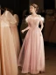 Chic / Belle Rougissant Rose Perlage Paillettes Robe De Soirée 2023 Princesse Encolure Dégagée Gland Sans Manches Longue Soirée Robe De Ceremonie