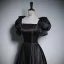 Vintage / Retro Black Pearl Satin Evening Dresses 2023 A-Line / Princess Square Neckline Puffy Short Sleeve Backless Floor-Length / Long Prom Formal Dresses