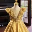 High-end Gold Beading Pearl Rhinestone Sequins Birthday Flower Girl Dresses 2023 Ball Gown Scoop Neck Sleeveless Court Train Flower Girl Dresses