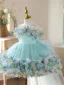 Schön Lindgrün Applikationen Schleife Geburtstag Blumenmädchenkleider 2026 Ballkleid Rundhalsausschnitt Ärmellos Kurze Blumenmädchenkleider