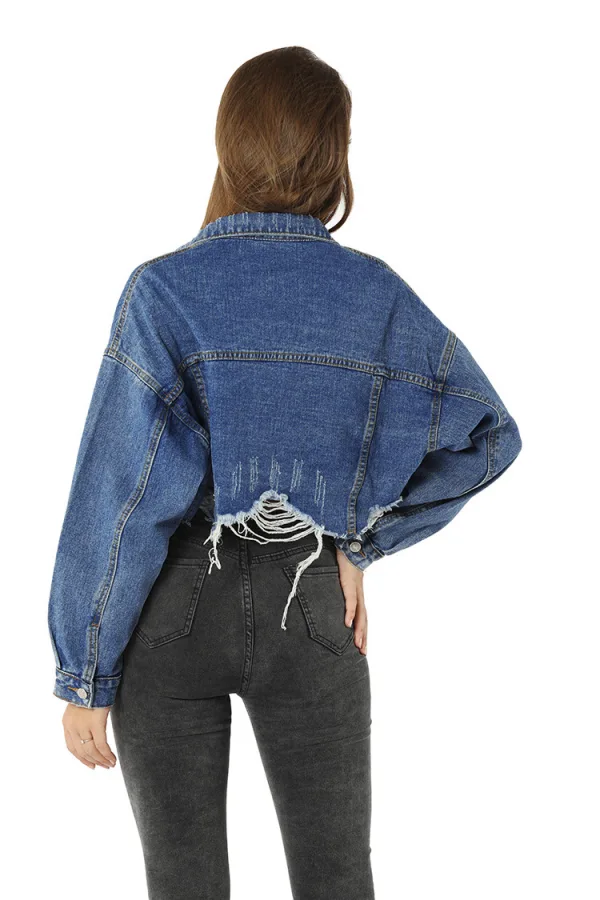 Fashion Women Black Denim Coats & Jackets 2021 Cotton Lapel Long Sleeve Street Wear Fall Winter Tops