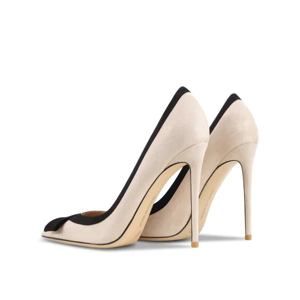 Mode Aprikos / Beige Mocka Bal Pumps 2022 Läder Rosett 10 cm Stilettklackar Spetsiga Pumps Högklackade