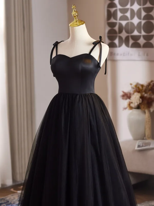 Audrey Hepburn Style Black Prom Dresses 2025 A-Line / Princess Spaghetti Straps Sleeveless Backless Floor-Length / Long Formal Dresses