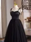 Audrey Hepburn Style Black Prom Dresses 2025 A-Line / Princess Spaghetti Straps Sleeveless Backless Floor-Length / Long Formal Dresses