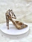 Fashion Brown Snakeskin Print Evening Party Womens Sandals 2023 Ankle Strap 12 cm Stiletto Heels Pointed Toe Sandals High Heels