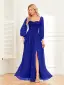 Chic / Beautiful Dark Green Sequins Split Front Evening Dresses 2024 A-Line / Princess Off-The-Shoulder Short Sleeve Backless Floor-Length / Long Evening Party Formal Dresses
