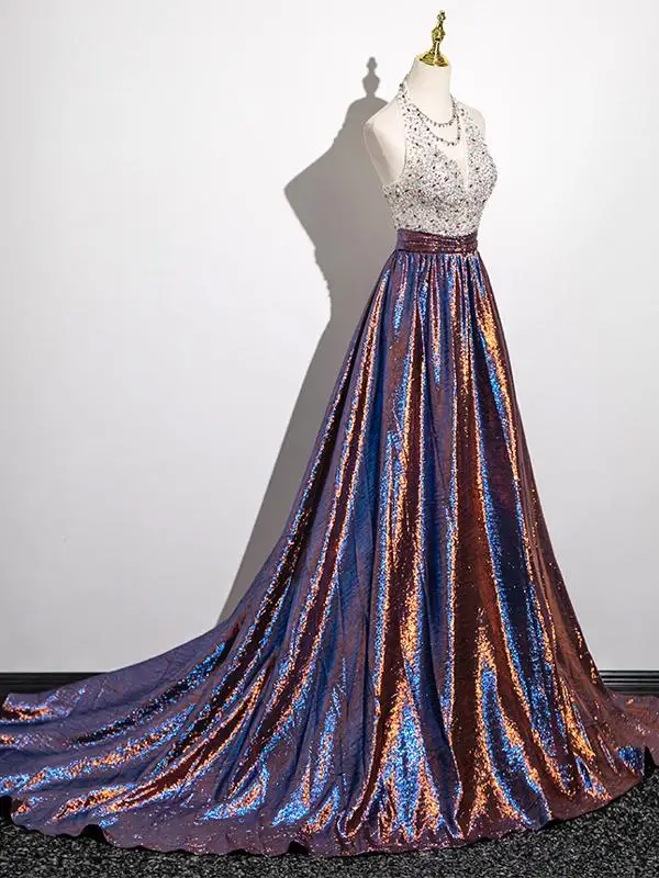 Scintillantes Multi-Couleurs Perlage Faux Diamant Paillettes Robe De Bal 2025 Princesse Titulaire Sans Manches Dos Nu Train De Balayage Promo Robe De Ceremonie