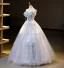 Charming Sky Blue Glitter Pearl Sequins Prom Dresses 2023 Ball Gown Strapless Sleeveless Backless Floor-Length / Long Prom Formal Dresses