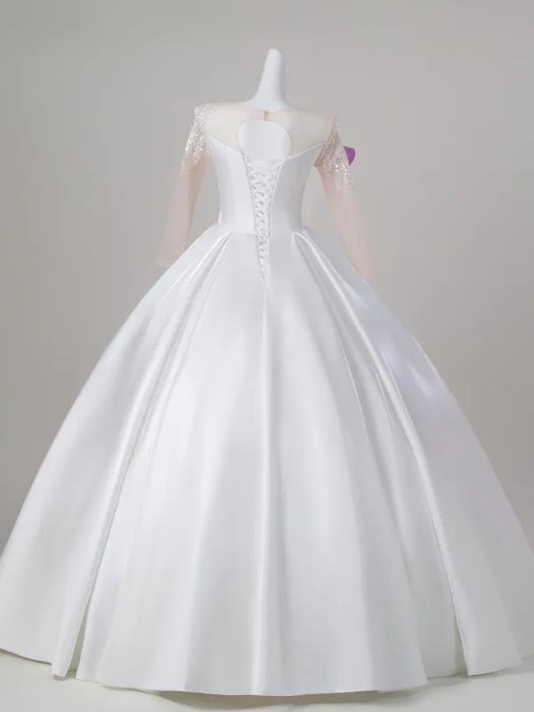 Elegant Ivory Two Tone Beading Sequins Prom Dresses 2026 Ball Gown Scoop  Neck 3/4 Sleeve Backless Floor-Length / Long Formal Dresses