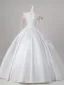 Elegant Ivory Two Tone Beading Sequins Prom Dresses 2026 Ball Gown Scoop Neck 3/4 Sleeve Backless Floor-Length / Long Formal Dresses